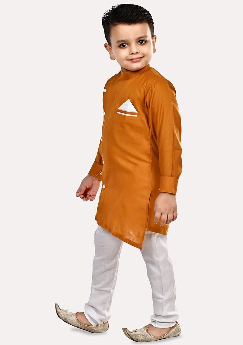 Boys Solid Cotton Kurta With Pyjama