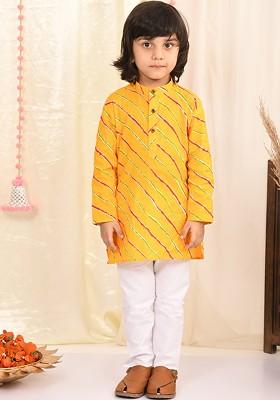 Boys Leheriya Printed Regular Pure Cotton Kurta With Pyjamas