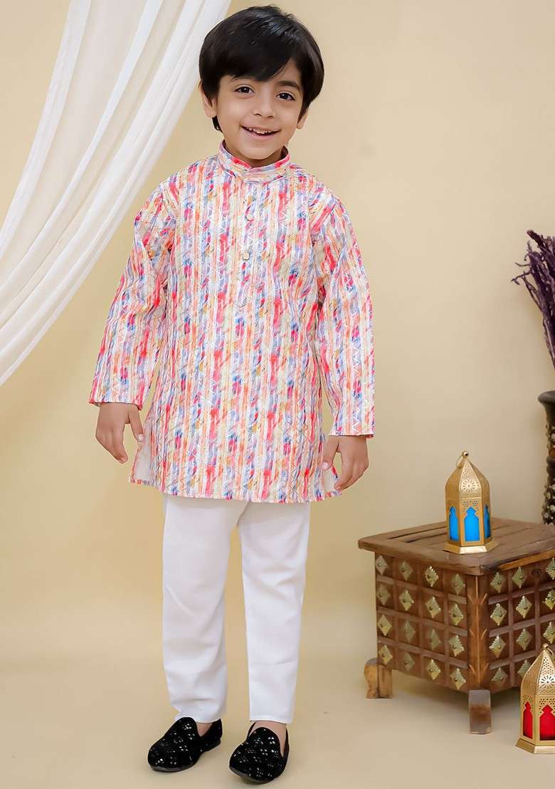 Boys Embroidered Regular Gotta Patti Pure Cotton Kurta With Pyjamas - Indya