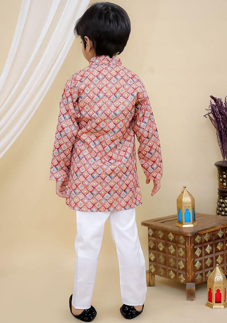 Boys Embroidered Regular Pure Cotton Kurta With Pyjamas