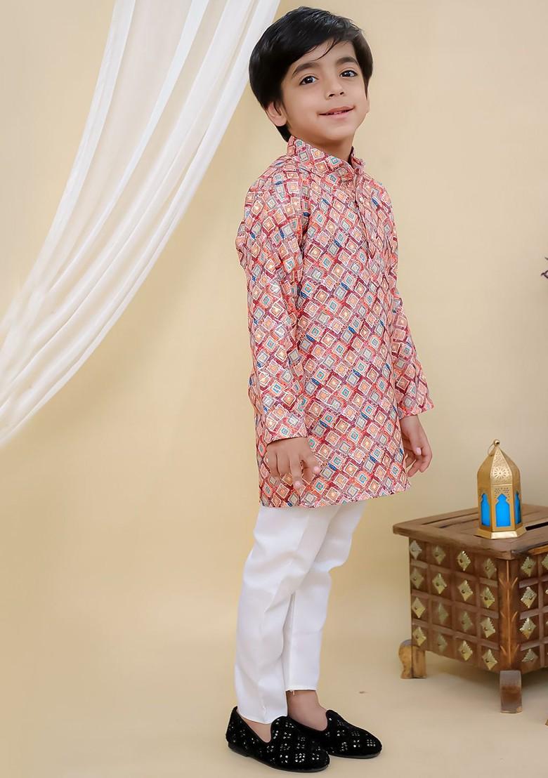 Boys Embroidered Regular Pure Cotton Kurta With Pyjamas