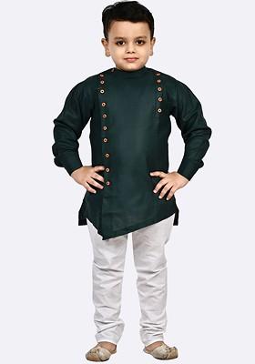 Boys Mandarin Collar Pure Cotton Kurta With Churidar