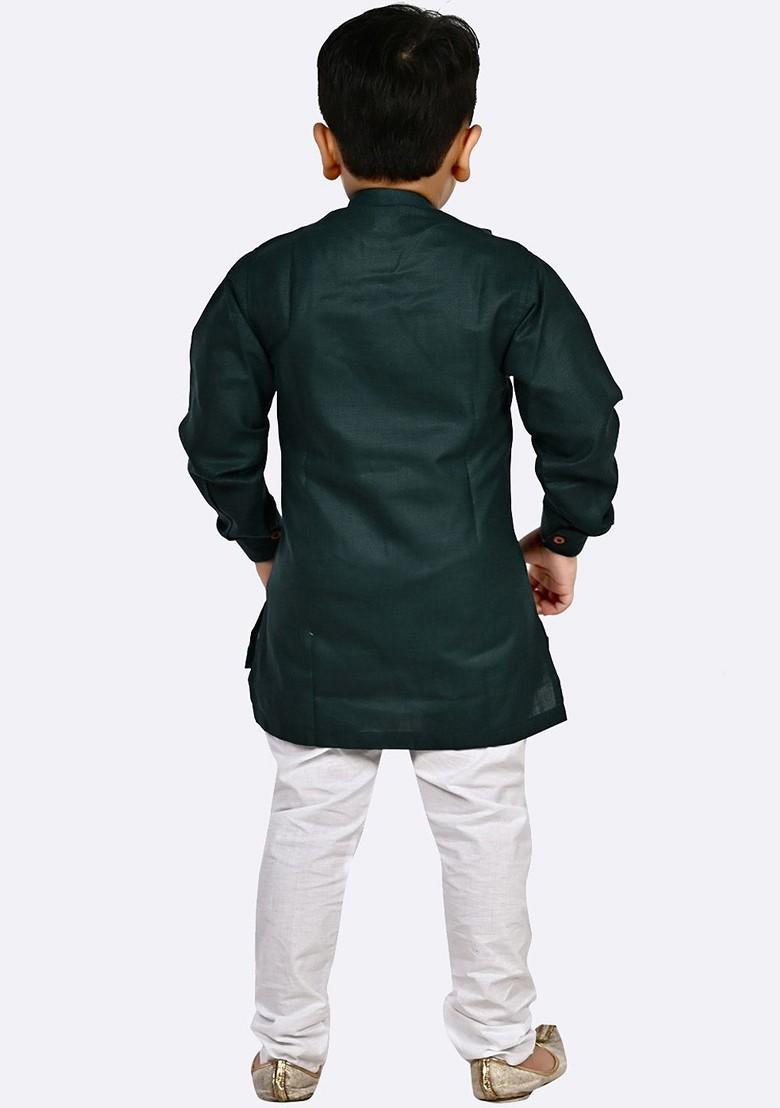 Boys Mandarin Collar Pure Cotton Kurta With Churidar - Indya