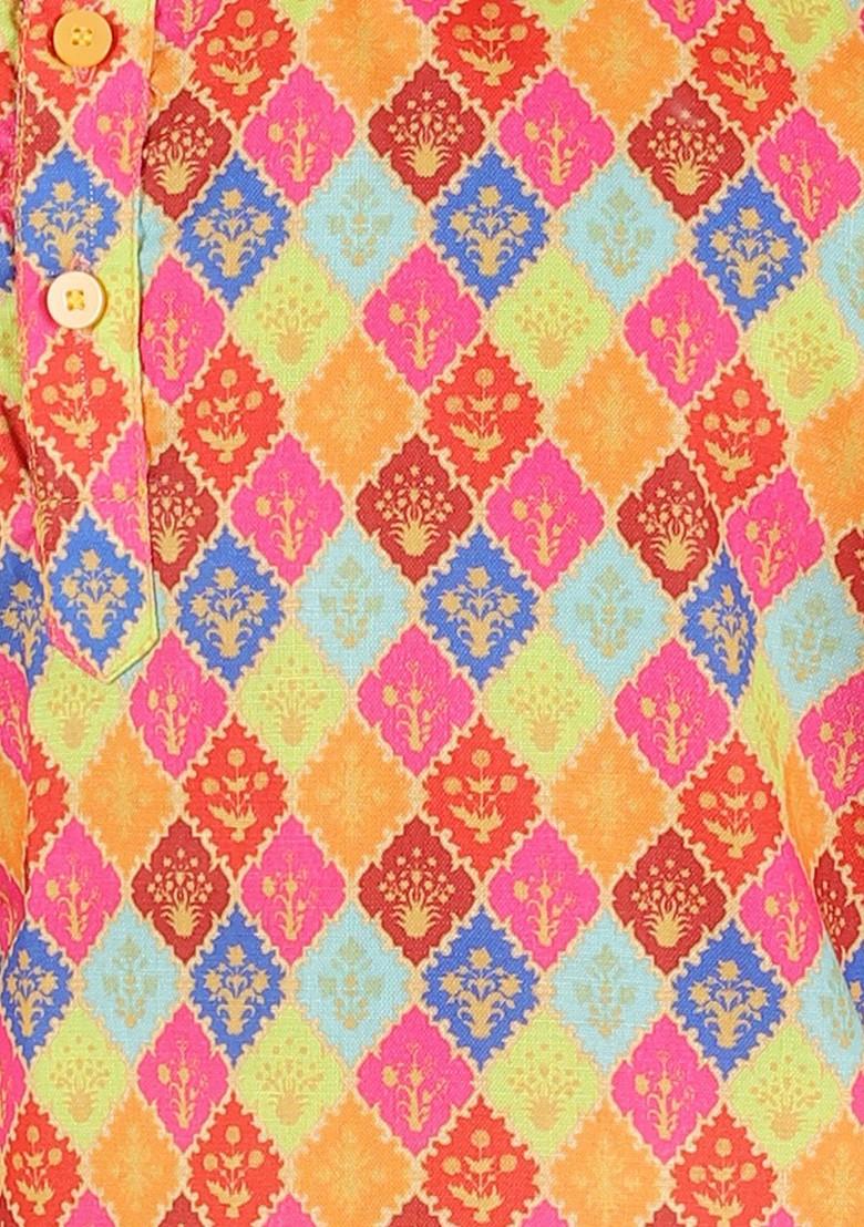 Boys Ethnic Motifs Printed Mandarin Collar Kurta With Dhoti Pants