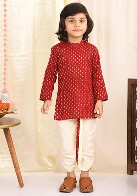 Boys Maroon Kurta With Dhoti Pants