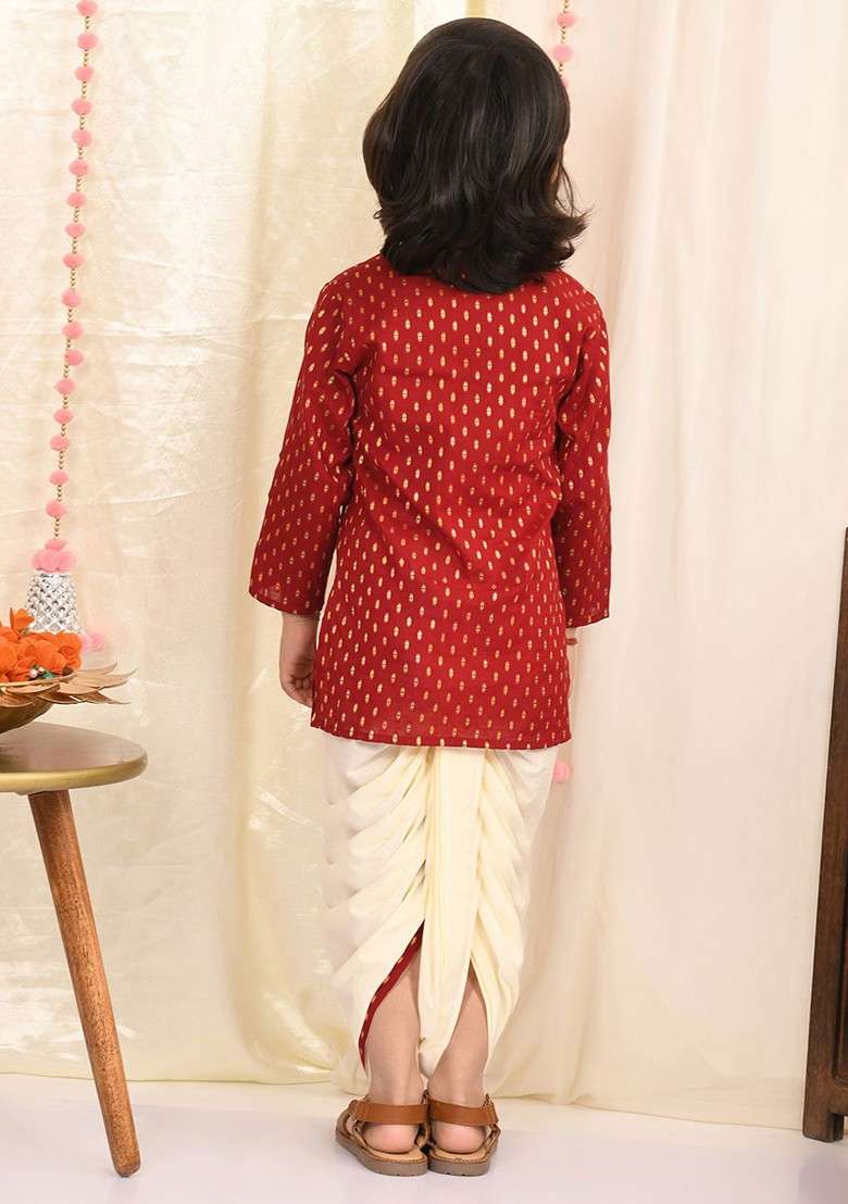 Boys Maroon Kurta With Dhoti Pants - Indya