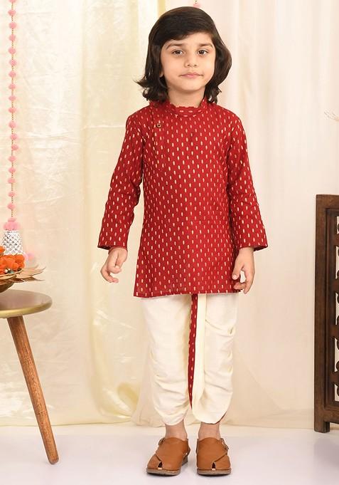 Boys Maroon Kurta With Dhoti Pants — view on Indya