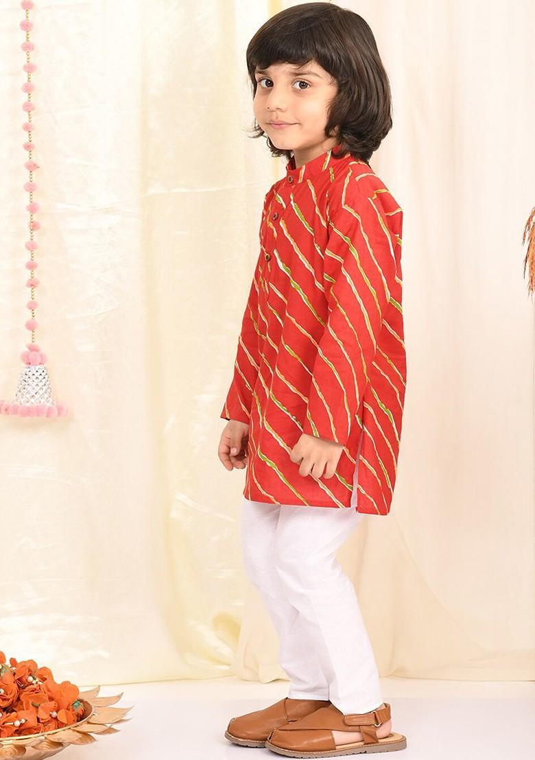 Boys Leheriya Printed Regular Pure Cotton Kurta With Pyjamas - Indya