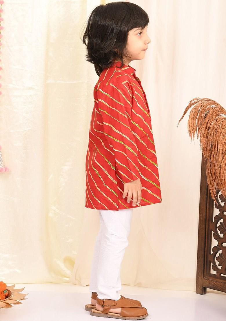 Boys Leheriya Printed Regular Pure Cotton Kurta With Pyjamas