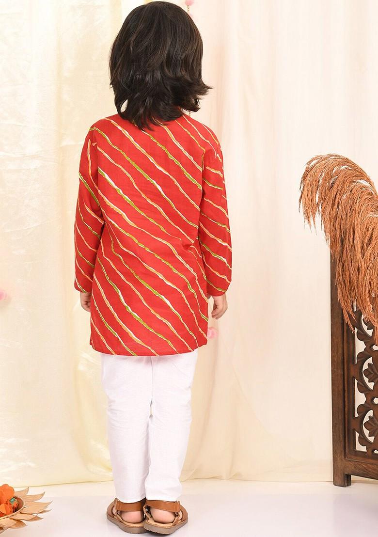 Boys Leheriya Printed Regular Pure Cotton Kurta With Pyjamas - Indya