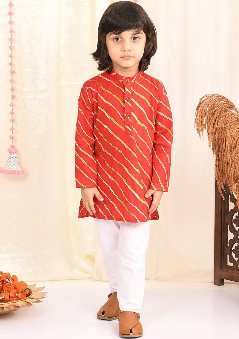 Boys Leheriya Printed Regular Pure Cotton Kurta With Pyjamas
