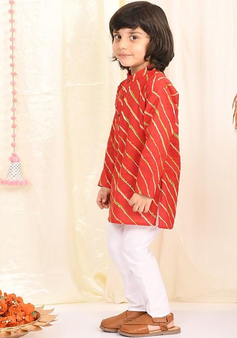 Boys Leheriya Printed Regular Pure Cotton Kurta With Pyjamas