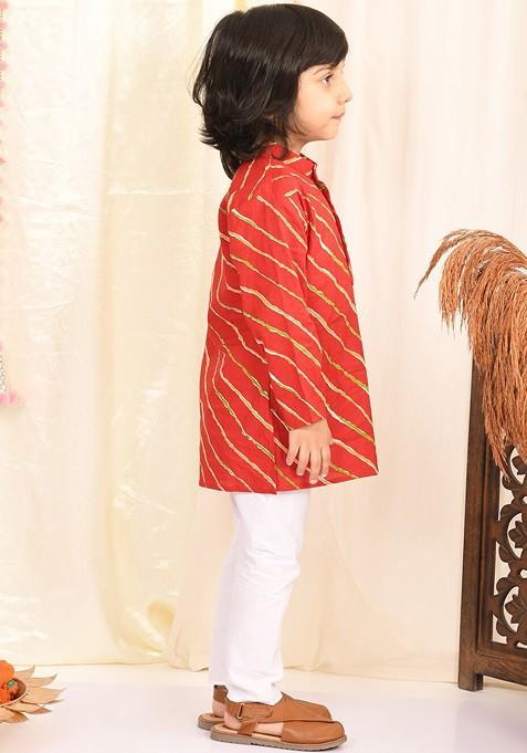 Boys Leheriya Printed Regular Pure Cotton Kurta With Pyjamas