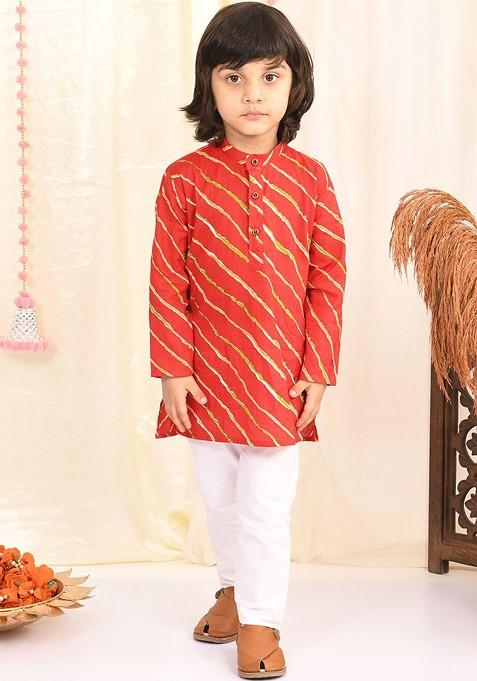 Boys Leheriya Printed Regular Pure Cotton Kurta With Pyjamas