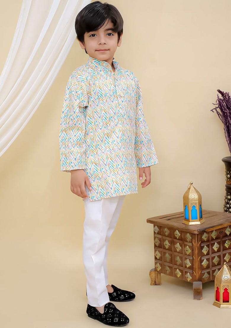 Boys Embroidered Regular Pure Cotton Kurta With Pyjamas