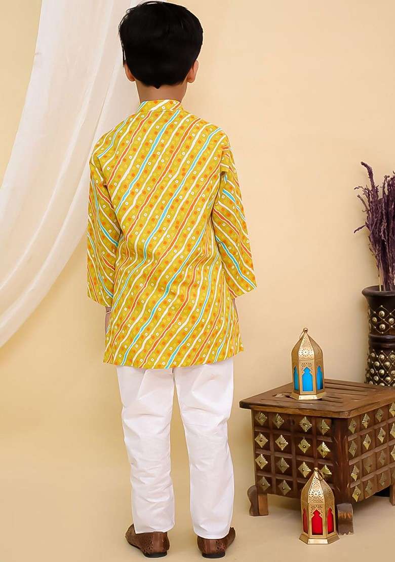 Boys Leheriya Printed Layered Pure Cotton Kurta With Pyjamas - Indya
