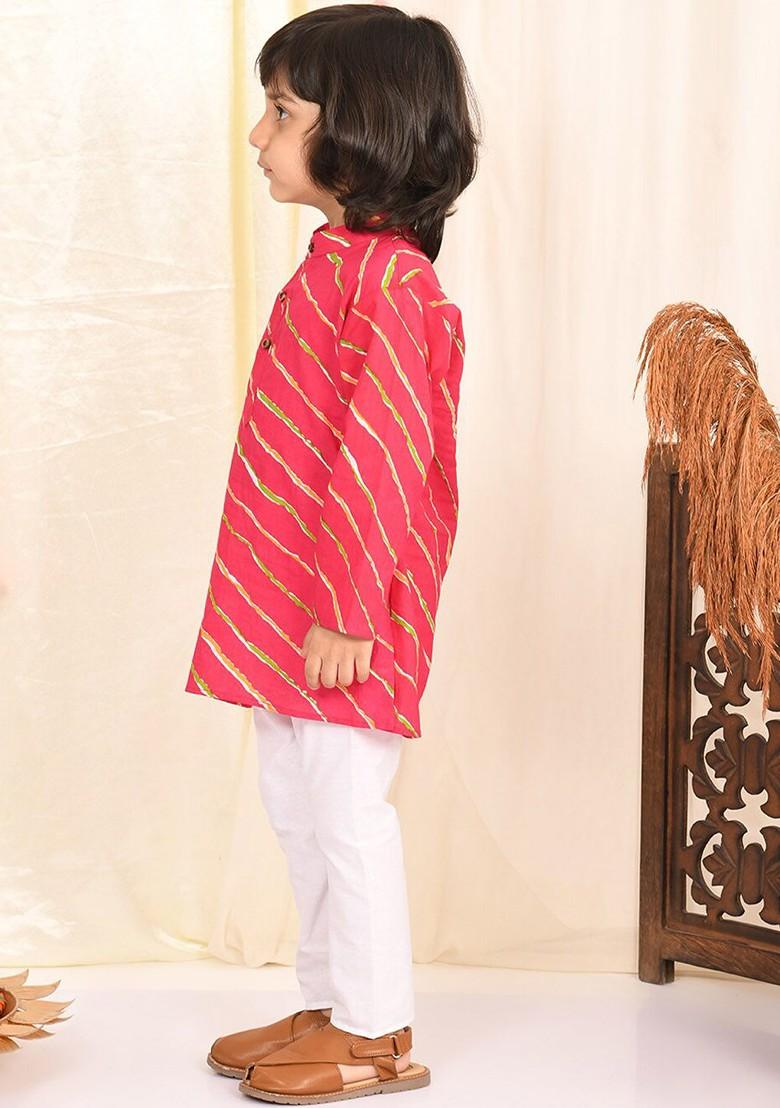 Boys Leheriya Printed Regular Pure Cotton Kurta With Pyjamas