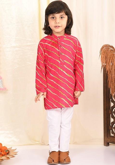 Boys Leheriya Printed Regular Pure Cotton Kurta With Pyjamas