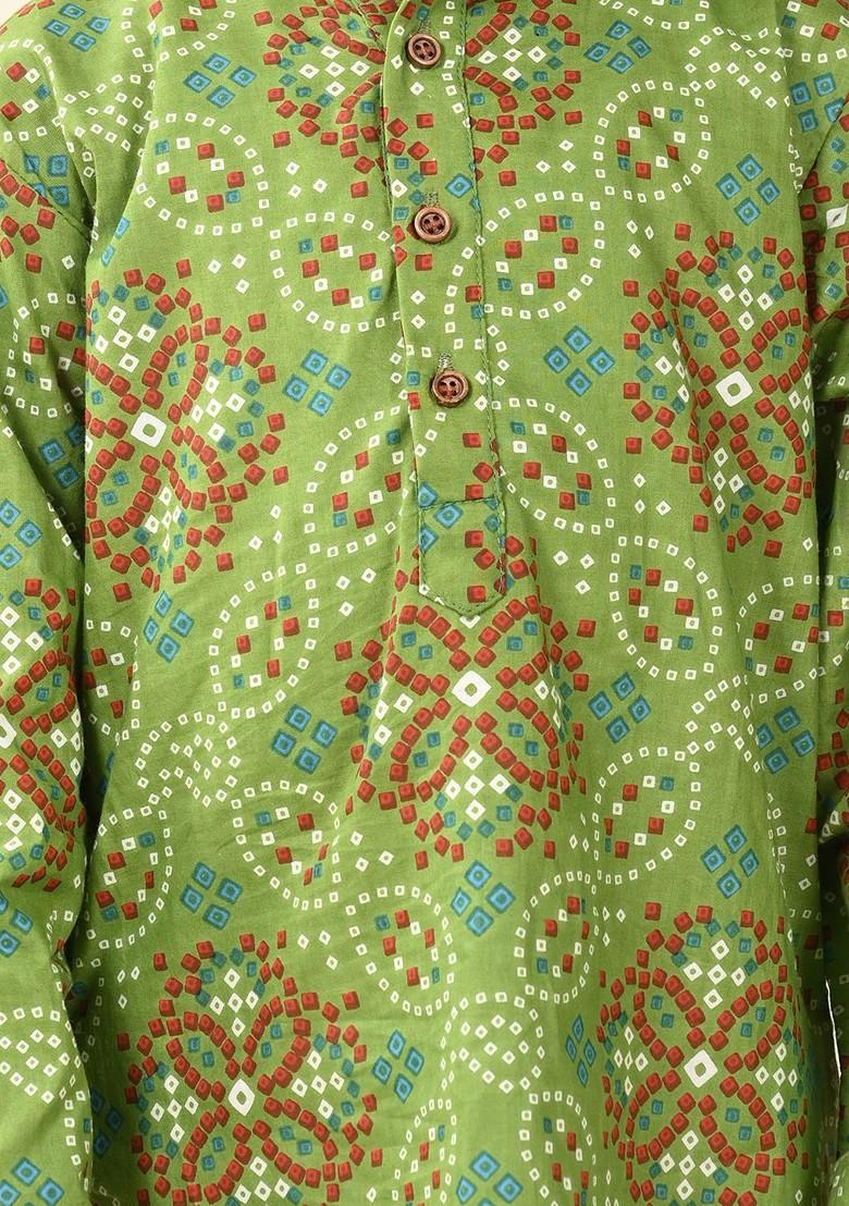 Boys Bandhani Printed Regular Pure Cotton Straight Kurta With Pyjamas