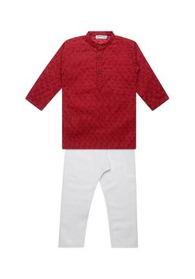 Boys Regular Chikankari Pure Cotton Kurta With Pyjamas