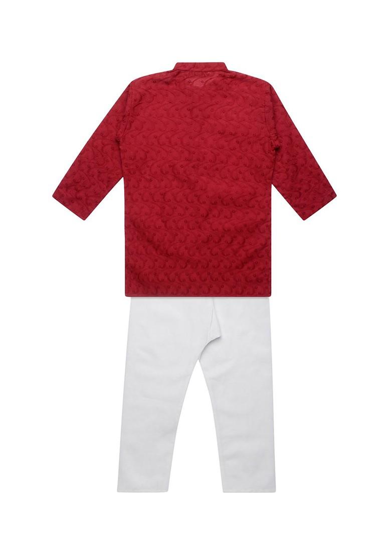 Boys Regular Chikankari Pure Cotton Kurta With Pyjamas - Indya