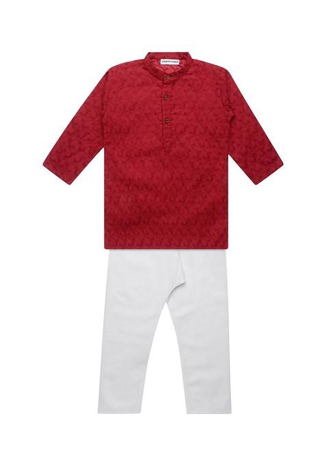 Boys Regular Chikankari Pure Cotton Kurta With Pyjamas — view on Indya