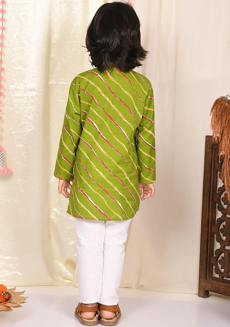 Boys Leheriya Striped Regular Pure Cotton Kurta With Pyjamas - Indya