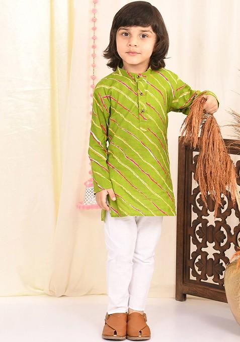 Boys Leheriya Striped Regular Pure Cotton Kurta With Pyjamas