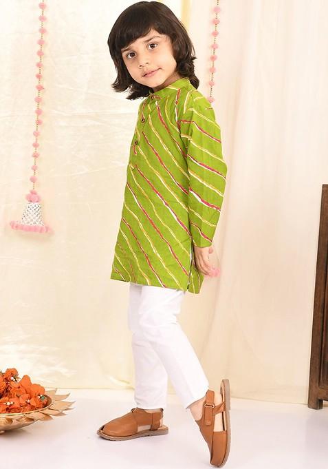 Boys Leheriya Striped Regular Pure Cotton Kurta With Pyjamas