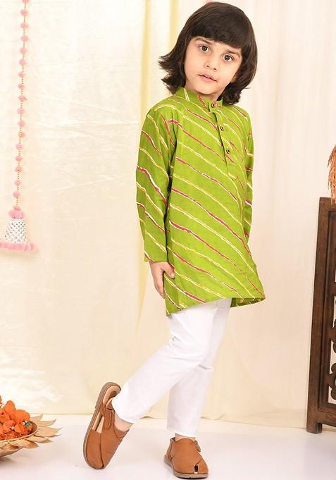 Boys Leheriya Striped Regular Pure Cotton Kurta With Pyjamas
