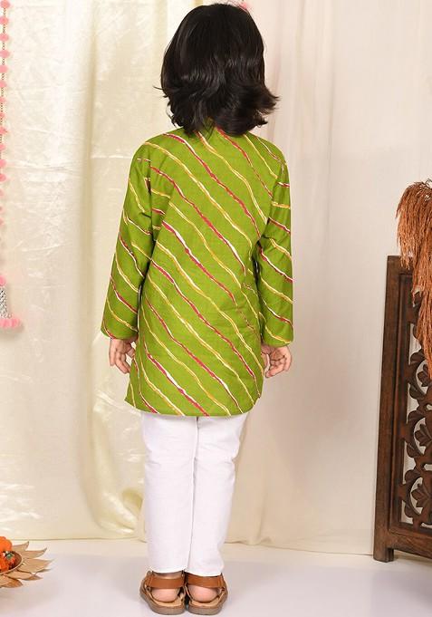 Boys Leheriya Striped Regular Pure Cotton Kurta With Pyjamas
