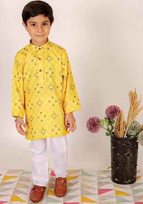 Boys Printed Pure Cotton Kurta With Pyjamas