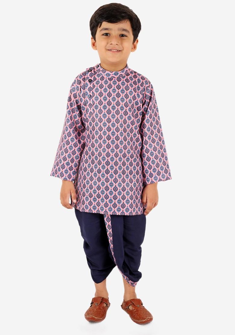 Boys Ethnic Motifs Printed Mandarin Collar Kurta With Dhoti Pants