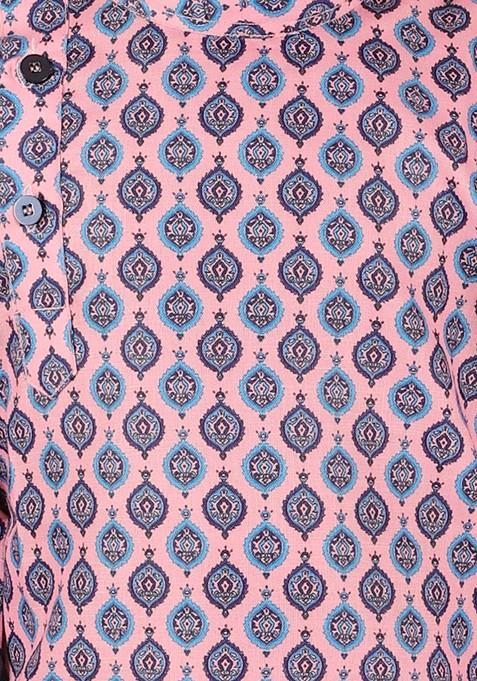 Boys Ethnic Motifs Printed Mandarin Collar Kurta With Dhoti Pants