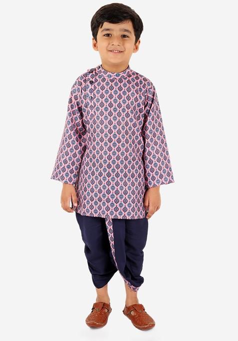Boys Ethnic Motifs Printed Mandarin Collar Kurta With Dhoti Pants