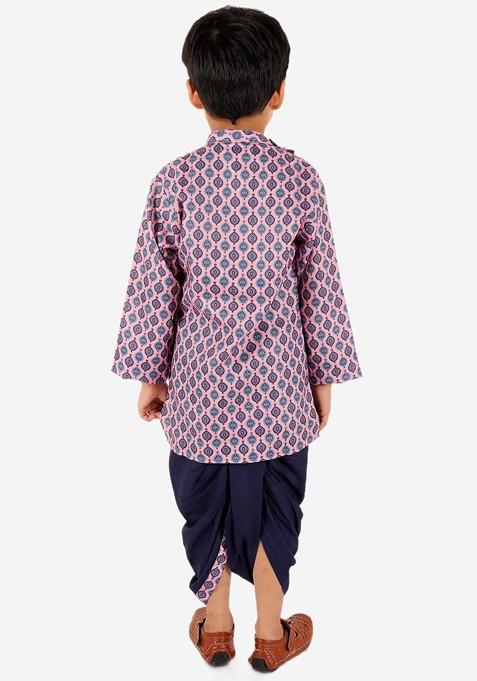 Boys Ethnic Motifs Printed Mandarin Collar Kurta With Dhoti Pants