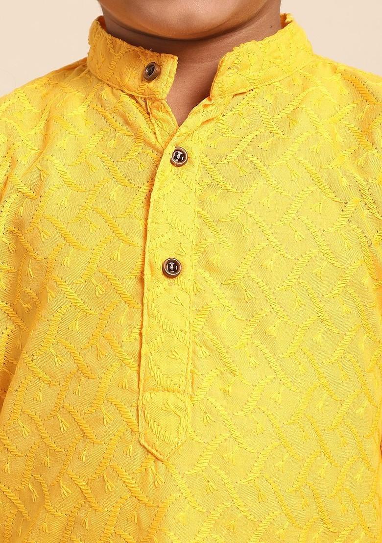 Boys Ethnic Motifs Embroidered Pure Cotton Straight Kurta With Pyjamas