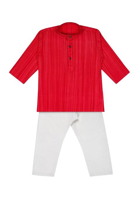 Boys Red Striped Kurta With Pyjamas