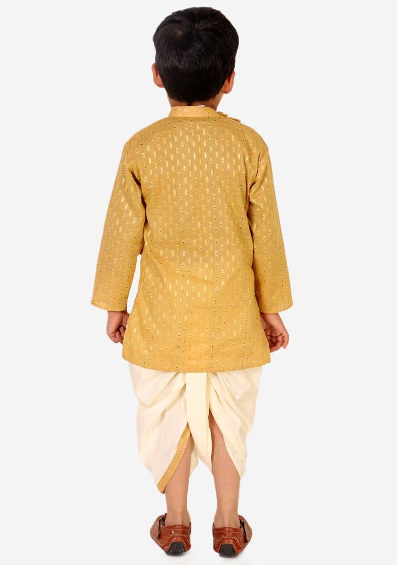Boys Cream Coloured Striped Kurta With Dhoti Pants