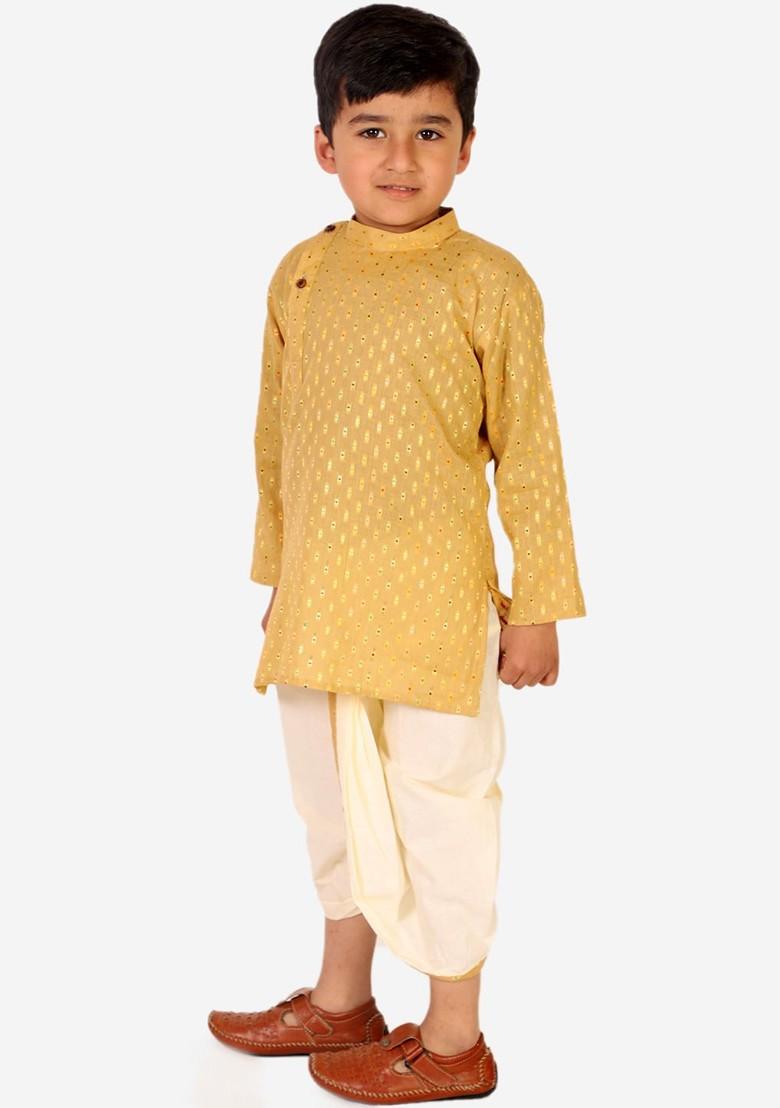 Boys Cream Coloured Striped Kurta With Dhoti Pants