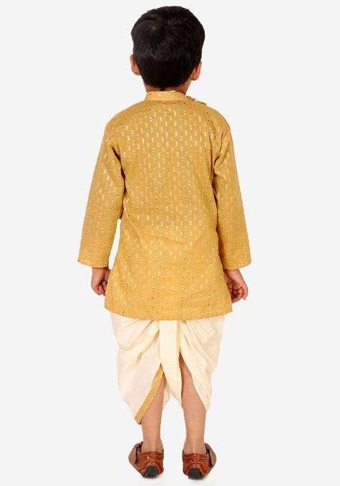 Boys Cream Coloured Striped Kurta With Dhoti Pants