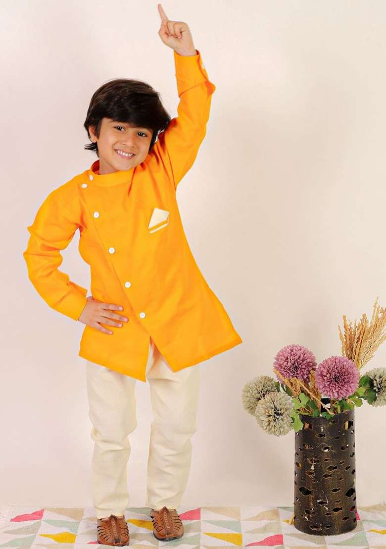 Boys Regular Pure Cotton Kurta With Pyjamas - Indya