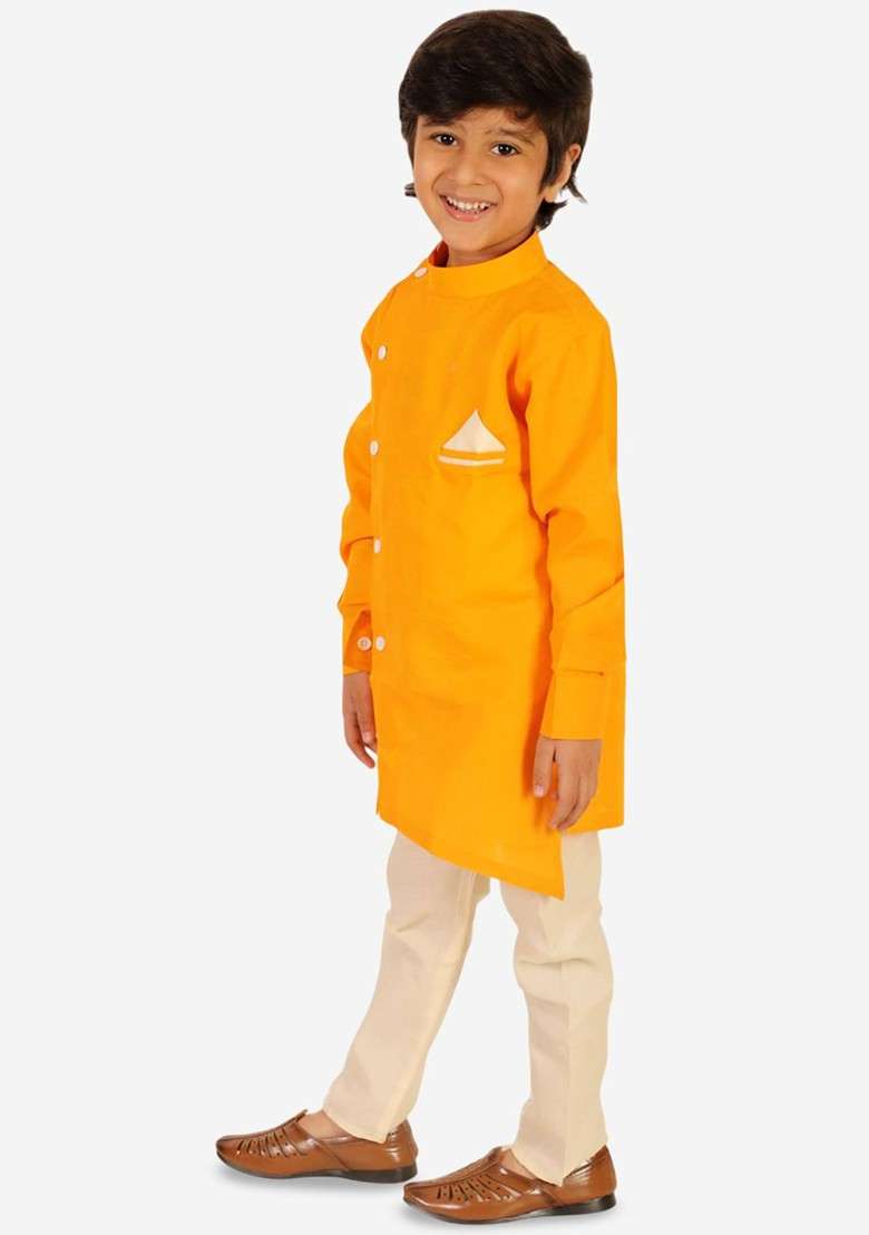 Boys Regular Pure Cotton Kurta With Pyjamas - Indya