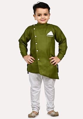 Boys Solid Cotton Kurta With Pyjama