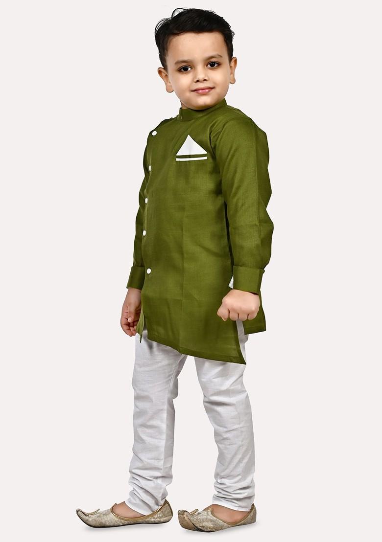 Boys Solid Cotton Kurta With Pyjama