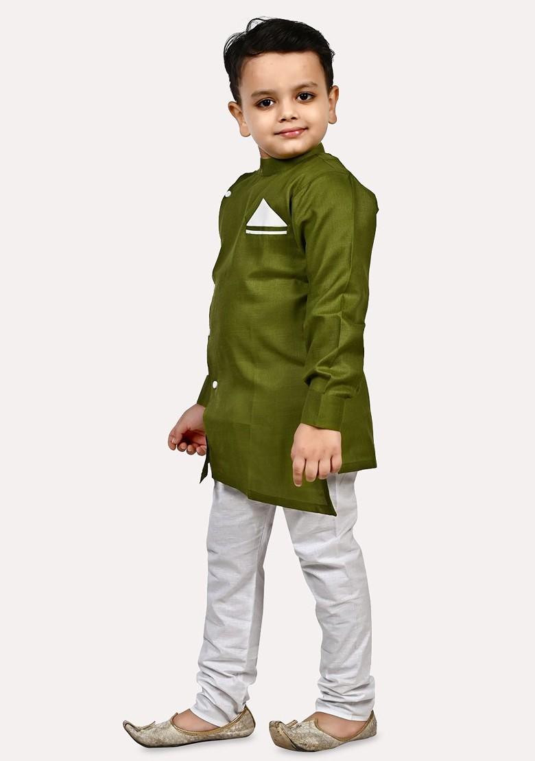 Boys Solid Cotton Kurta With Pyjama