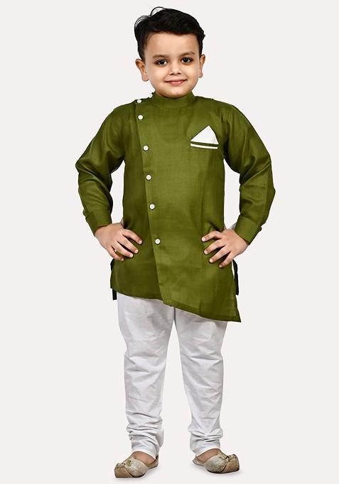 Boys Solid Cotton Kurta With Pyjama — view on Indya