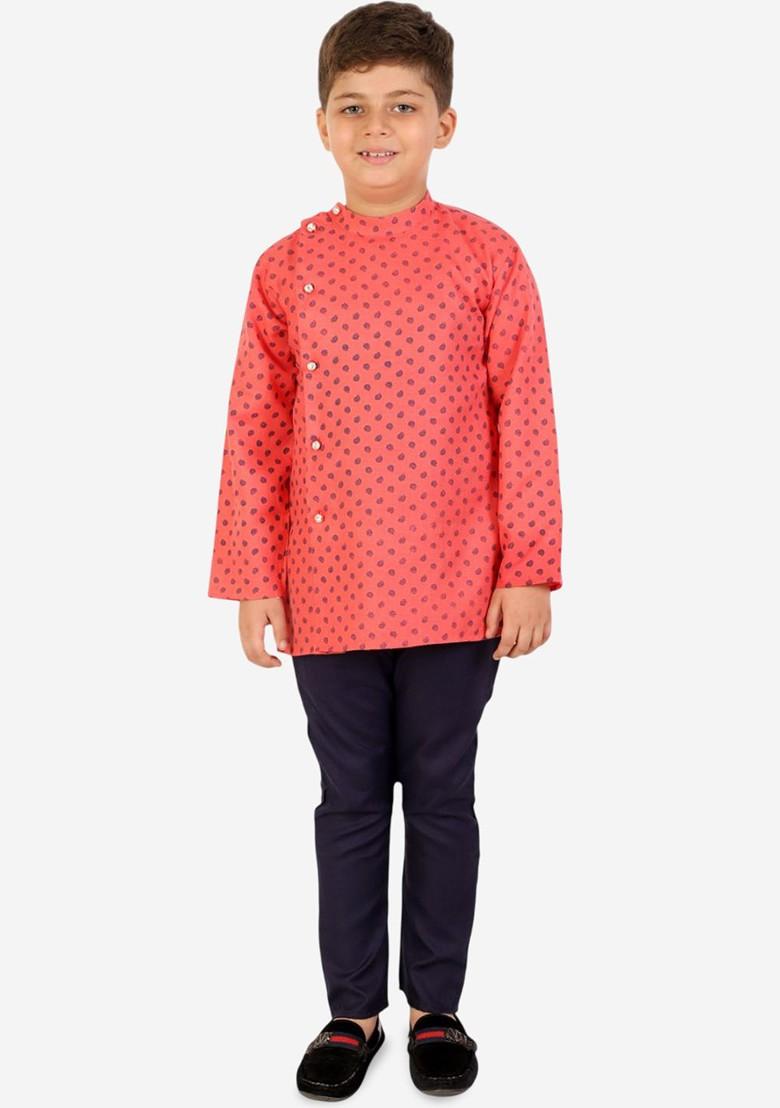 Boys Paisley Printed Cotton Kurta With Pyjama