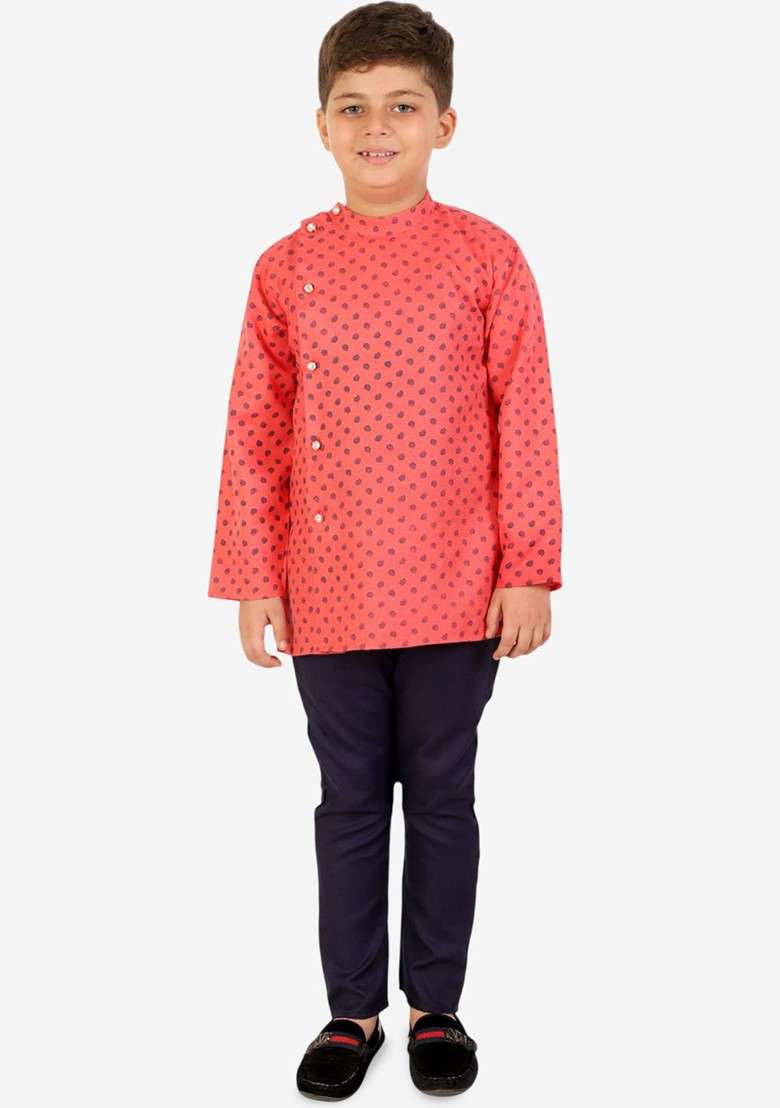 Boys Paisley Printed Cotton Kurta With Pyjama - Indya