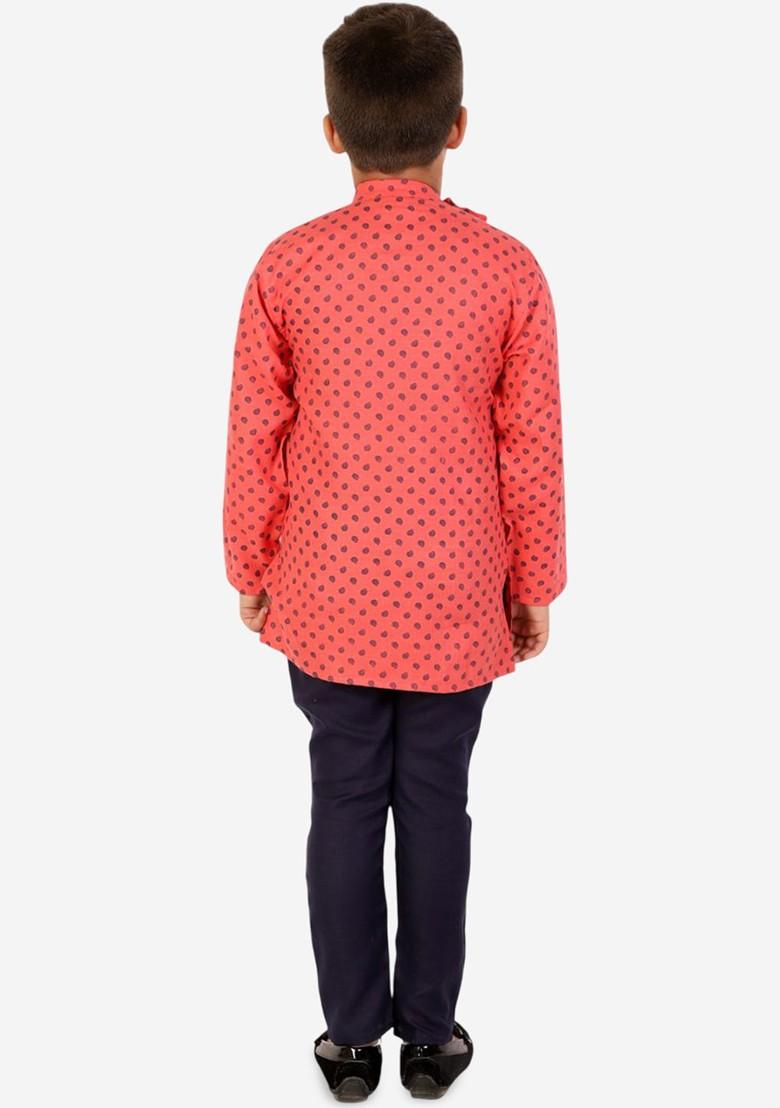 Boys Paisley Printed Cotton Kurta With Pyjama